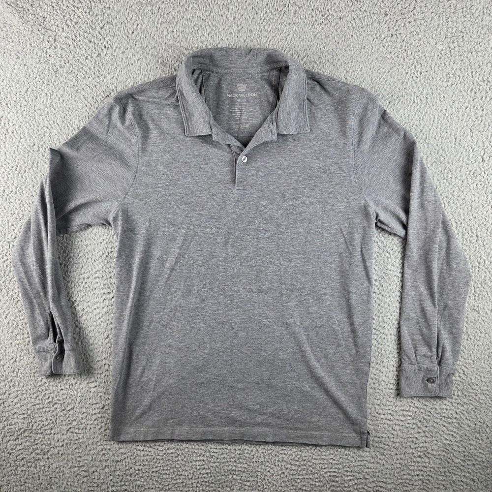 Mack‎ Weldon Polo Shirt Mens Medium Gray Long Sleeve Pima Cotton Stretch